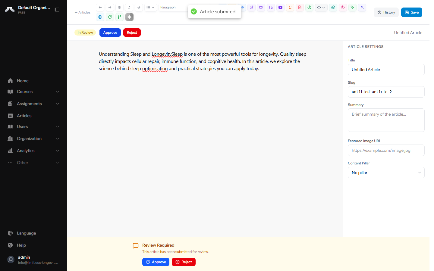 Editor feedback and notes on a returned article